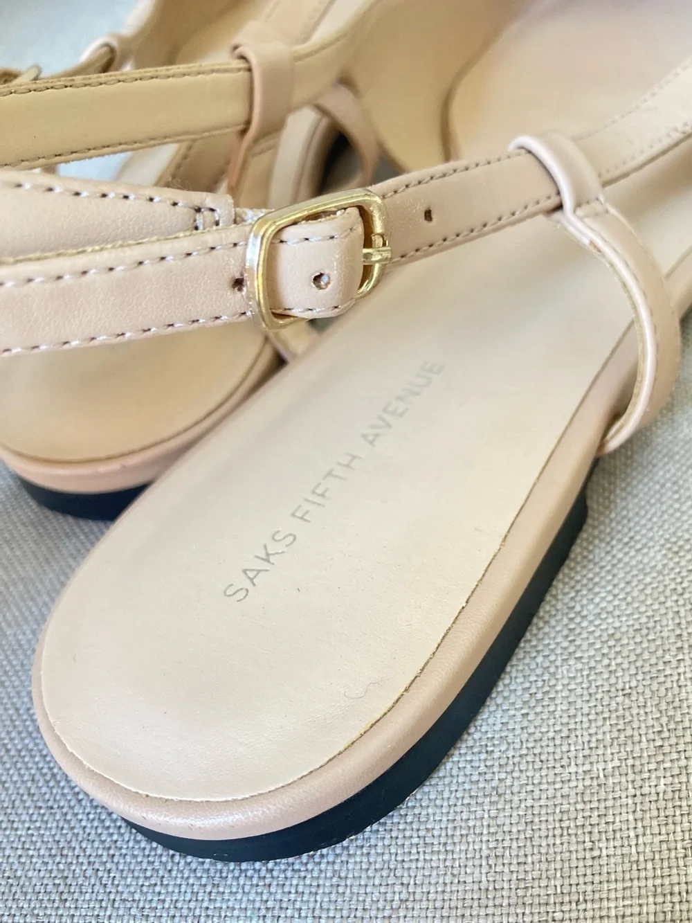 Saks Fifth Avenue Cap Toe Slingback Flats Nude Black Pointed Toe Shoes 9.5